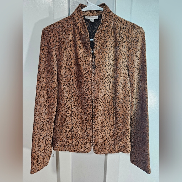 Dress Barn Jackets & Blazers - Dressbarn S Brown Black Zip Up Jacquard Jacket Blazer